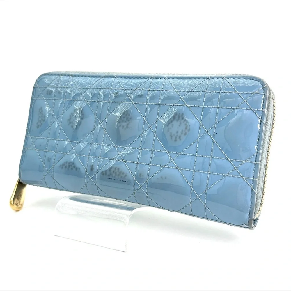 🩵DIOR Blue Quilted Patent Leather Wallet🩵